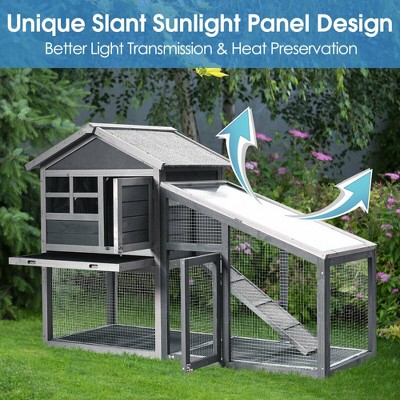 Gray Wooden Outdoor Hutch with Ramp and Ventilation