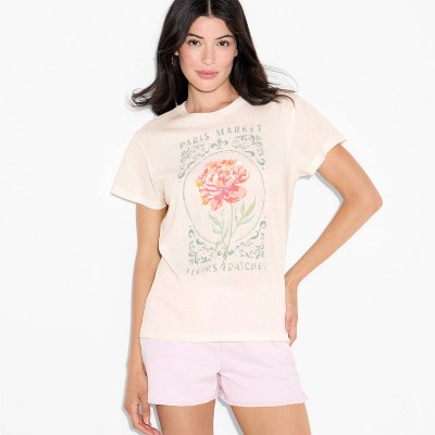Women's Rococo Floral Short Sleeve Graphic T-Shirt - Cream