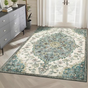 Large Area Rug, Vintage Washable Floral Medallion Area Rug for Living Room, Printed Non Slip Carpet Soft Rugs - 1 of 4