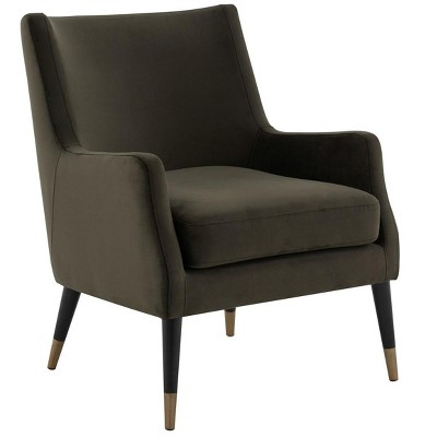 Black Velvet Transitional Arm Chair with Wood Legs