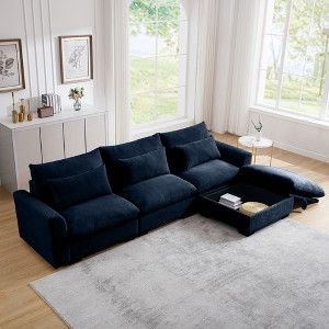 Oversized 122" Corduroy Cloud Modular L-Shaped Sectional Sofa with Big Deep Seat and Storage Ottoman, 4-Piece Free combination Sofa - 1 of 4