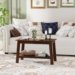 Modern Farmhouse Coffee Table with Storage Shelf, 2-Tier Rectangular Center Table - 1 of 4