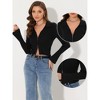 Allegra K Women's Zipper Up Bell Long Sleeve Collared Crop Knit Sweater Jacket - 2 of 4