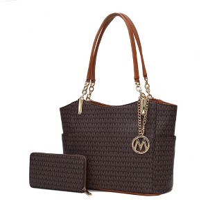 MKF Collection Savannah M Logo Printed Vegan Leather Women’s Tote and Wristlet Wallet by Mia K- 2 pieces - 1 of 4