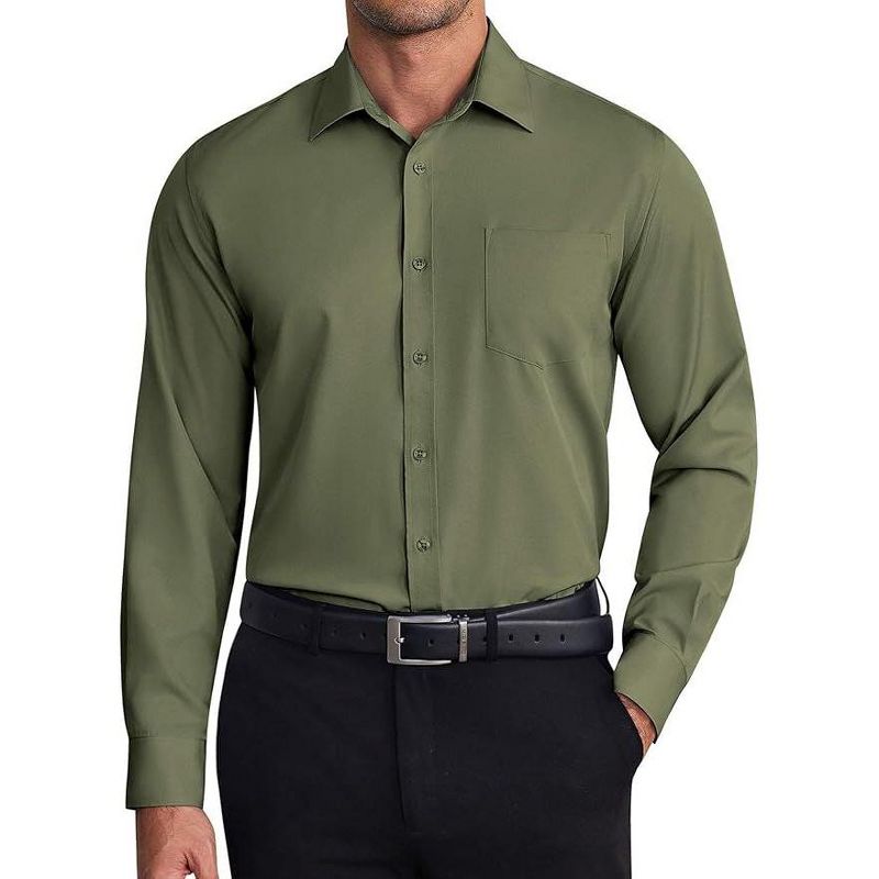 COOFANDY Dress Shirts Wrinkle Free Long Sleeve Button Down Shirt Business Shirts army-green S