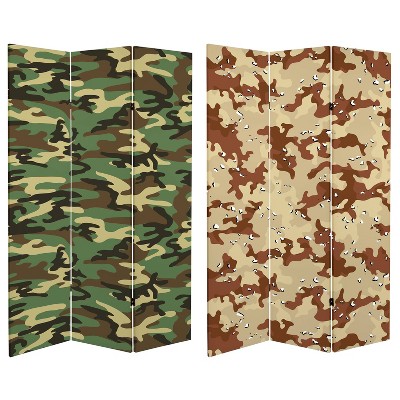 6" Double Sided Camouflage Canvas Room Divider Brown - Oriental Furniture