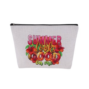 Unique Bargains Linen Printed Cosmetic travel bag White 1 Pc - 1 of 4