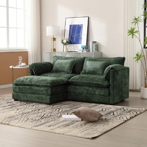 76.77'' Chenille Double Sofa with Removable Armrests L-Shaped Sectional Sofas, Footstool, and Convenient Side Pockets - 1 of 4