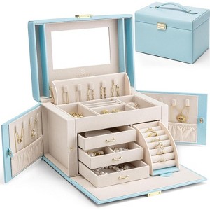 Baroque Style Pink Jewelry Box with Mirror, 3-Drawer Organizer for Bracelets, Earrings, Rings, Necklaces, Mothers Day Gift - 1 of 4