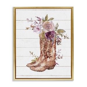 Stupell Industries Country Cowboy Boots Flower Bouquet Floating Frame Canvas Art, Gold, 17" x 21" - 1 of 4