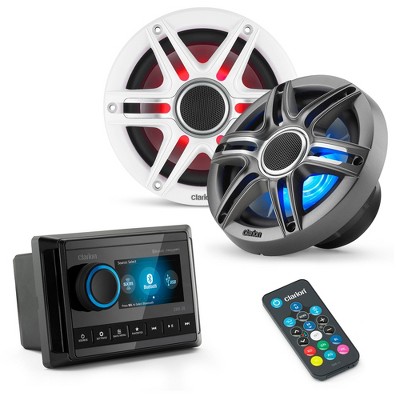 Clarion CMM-30 Marine Radio and CMSP-651RGB-SWG Marine 6.5" LED Speaker bundle including CMR-L1 LED controller