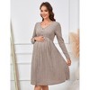 Maternity V Neck Knit Ribbed Dress Casual Long Sleeve Midi Sweater Dress with Pocket Photoshoot Baby Shower - 3 of 4