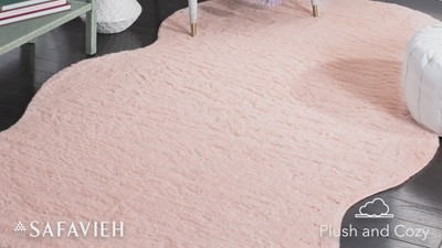 Luxurious Red Hand-Knotted Faux Sheepskin Shag Rug