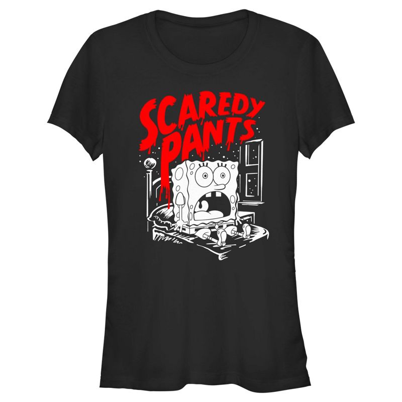 Juniors Womens SpongeBob SquarePants Scaredy Pants T-Shirt, 1 of 5