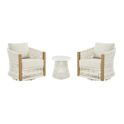 JTH Outdoor Oahu 3-Piece Lounge Chair & Table Patio Conversation Set, Sandy White All-Weather Olefin