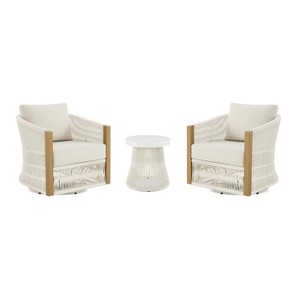 JTH Outdoor Oahu 3-Piece Lounge Chair & Table Patio Conversation Set, Sandy White All-Weather Olefin - 1 of 4