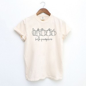 Simply Sage Market Women's Hand Drawn Hello Pumpkin Short Sleeve Garment Dyed Tee - 1 of 2
