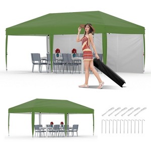 10x20 Pop Up Canopy with 2-Sidewall, Outdoor Tent with Portable Roller Bag - 3 Adjustable Height, 4 Weight Bags Stakes & 6 Guy Ropes - 1 of 4