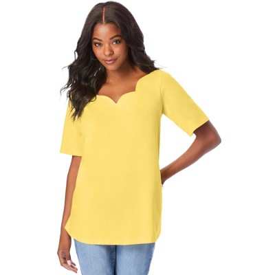 Roaman's Women's Plus Size Scalloped Scoop Neck Ultimate Tee