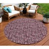 Merlot Mauve And Ivory Floral Washable Indoor Outdoor Area Rug - 2 of 4