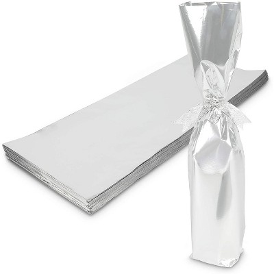 Sparkle and Bash 100-Pack Metallic Silver Foil Wine Bottle Gift Wrapping Bags, 6.25" x 17.5"