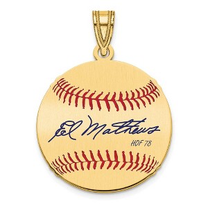 Black Bow Jewelry 14K Gold Plated Eddie Mathews Signature SM Enamel Baseball Pendant - 1 of 4