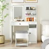Costway Vanity Desk Set with Mirror & Lights Power Outlet Cushioned Stool Drawer & Shelves White/Black - 2 of 4