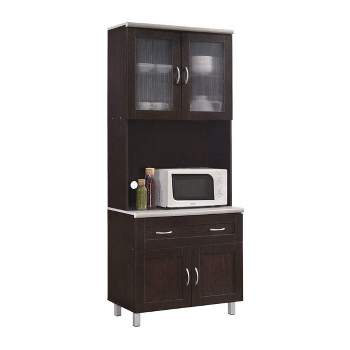 Hodedah Kitchen Dining Room Fine China Dinnerware Small Appliance Pots and Pans Microwave Storage Cabinet, Chocolate