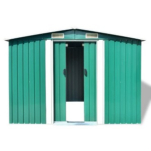 vidaXL Multi-Purpose Garden Storage Shed, Green Galvanized Steel, Spacious Outdoor Equipment Storage Unit with Excellent Ventilation, Easy Assembly - 1 of 4