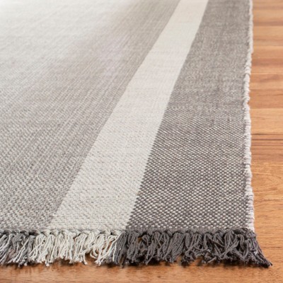 Coastal Charm Gray Stripe Hand-Woven Cotton Area Rug 4' x 6'