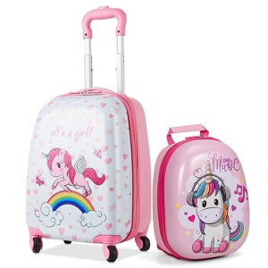 Gymax Kid Luggage Set 12" Backpack & 16" Kids Carry on Suitcase Set Travel Suitcase with Wheels & Retractable Handle Rainbow/Happy Pony - 1 of 4