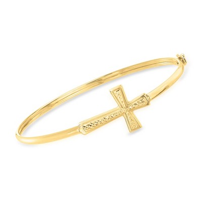 Ross-Simons 14kt Yellow Gold Sideways Cross Bangle Bracelet Size 8