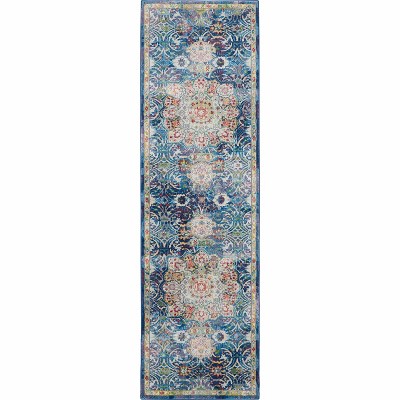 Global Vintage GLB03 Blue Area Rug Oushak Vintage Center Medallion By Nourison