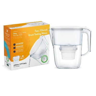 Aqua Optima 5-Cup Water Filter Pitcher Bundle, 1 Evolve+ Filter, Reduces Microplastics, BPA Free, WQA Certified, Daisy Design (White)