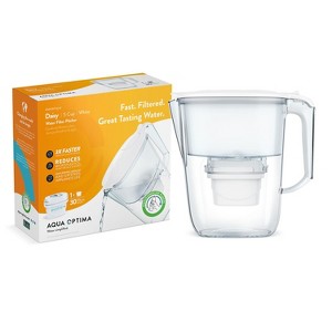 Aqua Optima 5-Cup Water Filter Pitcher Bundle, 1 Evolve+ Filter, Reduces Microplastics, BPA Free, WQA Certified, Daisy Design (White) - 1 of 4