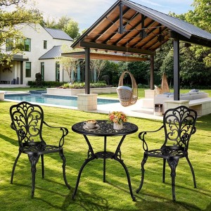 3 Piece Outdoor Bistro Set, Cast Aluminum Patio Table and Chairs Set of 2, All-Weather Bistro Table Set with Umbrella Hole for Backyard, Balcony, - 1 of 4