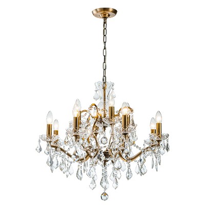 ALOADECOR 26'' Two-Tiered 12-Light Classic/Traditional Lighting Fixture Antique Gold Glam Crystal Chandelier