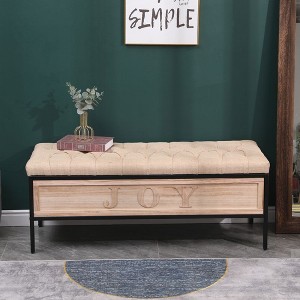 48 Inch Storage Bench Bedside Linen Upholstered Storage Bench with Button Tufted Wooden JOY Ottoman for Bedroom and Living Room - 1 of 4