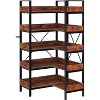 5-Tier Reversible L-Shaped Corner Bookshelf – Industrial Wood & Metal Frame with Adjustable Feet (Rustic Brown) - 3 of 4