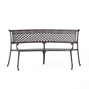 Sebastian Cast Aluminum Patio Sector Bench: Curved Loveseat, Garden Seating - Christopher Knight Home - 1 of 4
