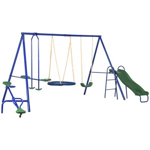 DSVIMOY 5-in-1 Outdoor Playset for Kids, with Saucer Swing, Slide, Seesaw, Glider, Swing Seat, Blue, 157.5"*113"*71.75" - 1 of 4