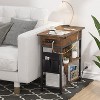 Homhougo End Table with Charging Station, Flip Top Narrow Side Table Nightstand with Outlets USB Ports and Storage, Bedside Table with Shelf, Brown - 3 of 4