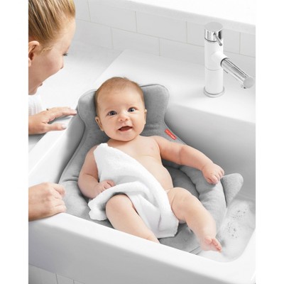 Gray Plush Terry Sink Baby Bather with Padded Whale Tail