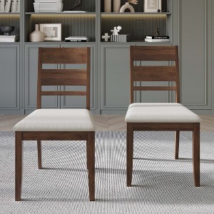 ChaletPosh Wooden Dining Chair With Warm Grey Cover (Set of 2) - 1 of 4