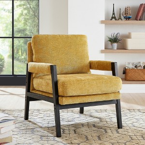 Chenille Upholstered Mid-Century Modern Accent Armchair with Removable Back Cushion, Soft Cushioned Seat and Solid Acacia Wood Frame - 1 of 4