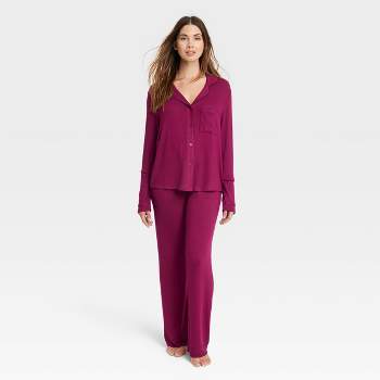 Women's Soft Cotton Knit Jersey Pajamas Lounge Set, Long Sleeve Top And  Pants With Pockets : Target