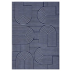 9x12ft Washable Rainbow Striped Rug, Stain Resistant, Easy Clean Indoor Carpet with Non-Slip Backing, Folding Floor Cover for Bedroom Nursery, Blue - 1 of 4