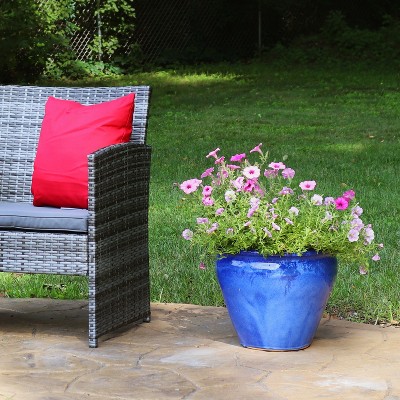 Imperial Blue Large Ceramic Indoor/Outdoor Planter with Glazed Finish