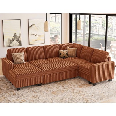 Belffin Corduroy Sleeper Sofa Bed with Storage Chaise Modular Sectional Sofa Couch with Pull Out Bed L Shaped Sectional Couches for Living Room
