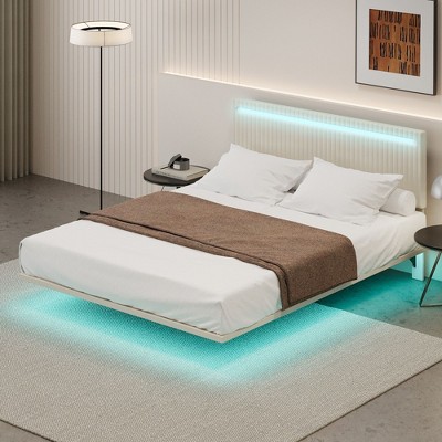 NicBex Modern Full/Queen Upholstered Floating Bed Frame with Sensor Lights,Adjustable Headboard with LED Lights,No Box Spring Needed,Easy Assembly
